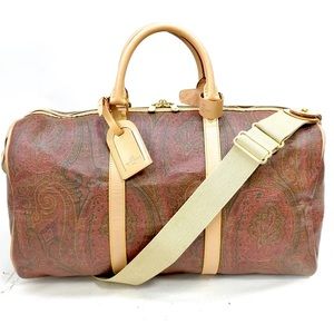 ETRO Milano Red Paisley Boston Weekend Bag With Carry Strap 50 cm